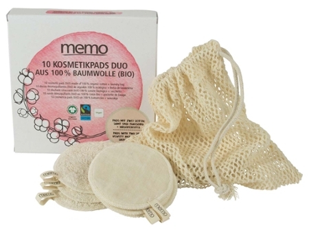 10er-Pack memo Bio-Baumwoll-Kosmetik Pads DUO inkl. Wäschebeutel