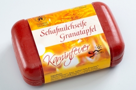 "Kaminfeuer" Schafmilchseife Granatapfel, cosmos organic zertifiziert